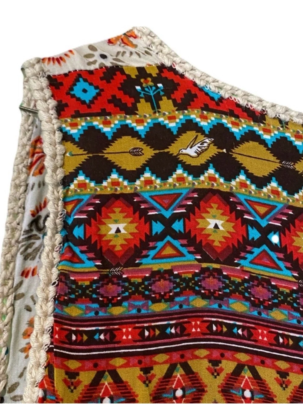 Umgee Boho Aztec Fringe Long Duster Vest Crochet Trim Plus Size 1XL - Picture 9 of 16
